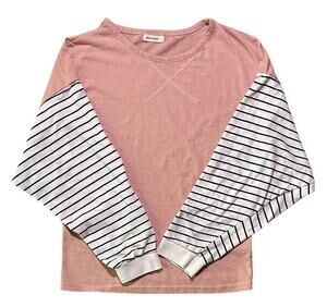 AndTheWhy Round Neck Colorblock Pink Long Sleeve T-Shirt Small
